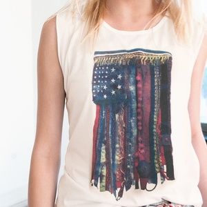 Nation LTD Mia Boho Flag Muscle Tee Tank Top